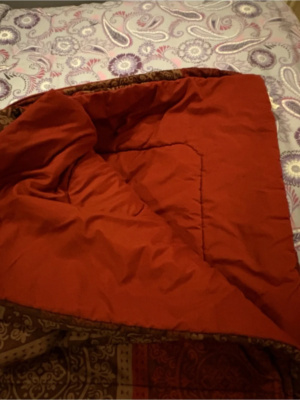 Mainstays Comforter Set Full  Maroon, Tan and Brown Shams & Pillow